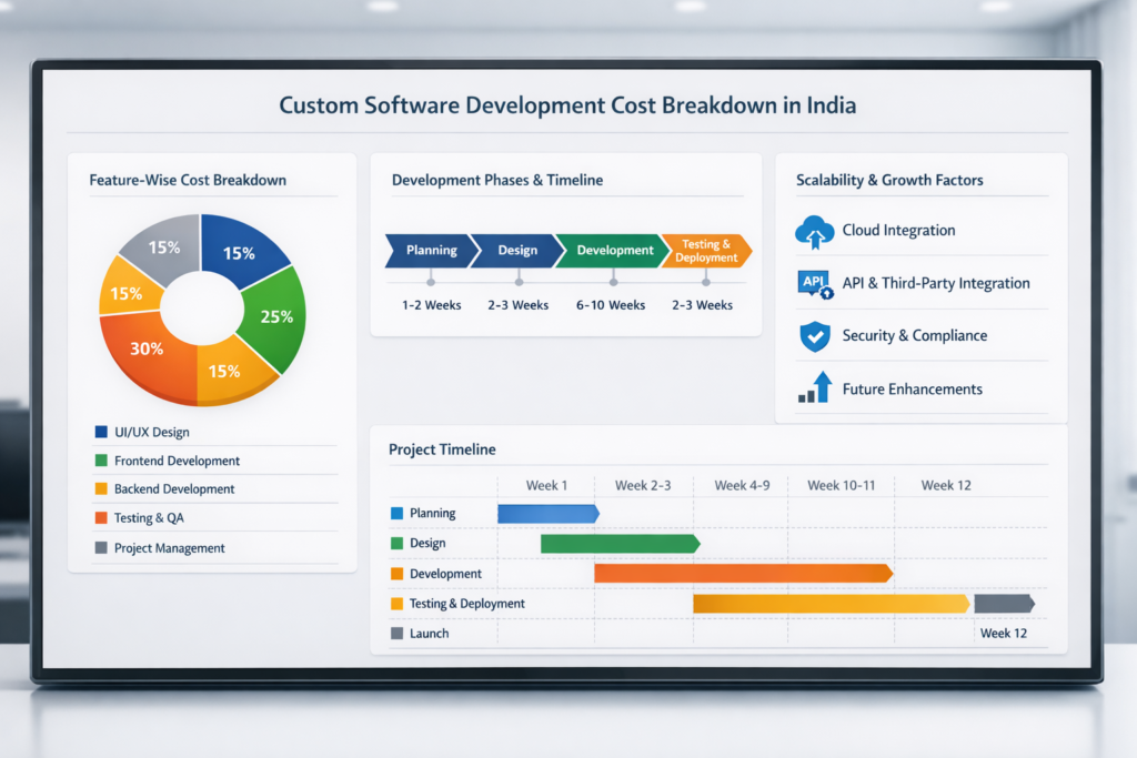 custom software development cost breakdown in India